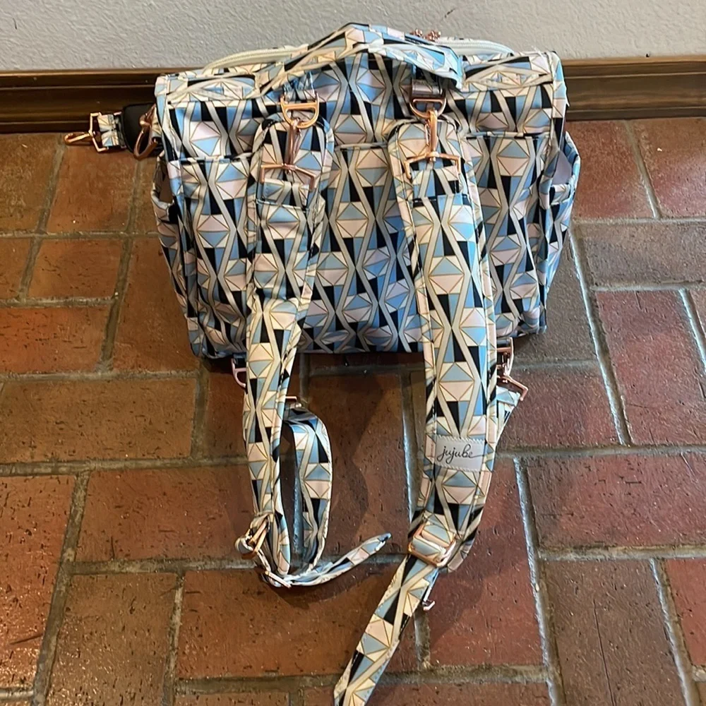 JuJuBe BFF Diaper Bag Prism Rose Geometric Backpack Messenger Rose Gold Hardware